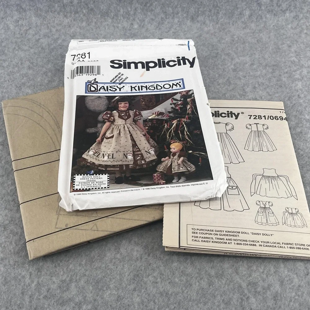 Uncut 7281 Daisy‎ Kingdom Child Dress Simplicity Girls 3-6 Pinafore Doll Pattern
